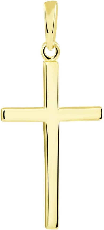 Jewelry America 14k Solid Yellow Gold Classic Plain Religious Cross Pendant Necklace