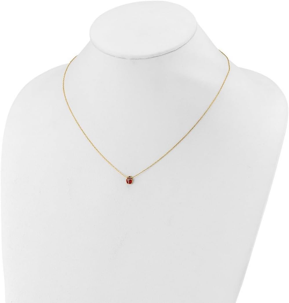 JewelryWeb 14k Yellow Gold Polished Enameled Ladybug Necklace Spring-Ring 6mm Wide Pendant Necklace for Women
