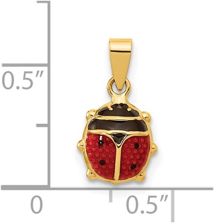 JewelryWeb 14k Gold Polished Red Black Enamel Ladybug Pendant Necklace 10x8mm Wide Pendant for Women