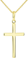 Jewelry America 14k Solid Yellow Gold Classic Plain Religious Cross Pendant Necklace