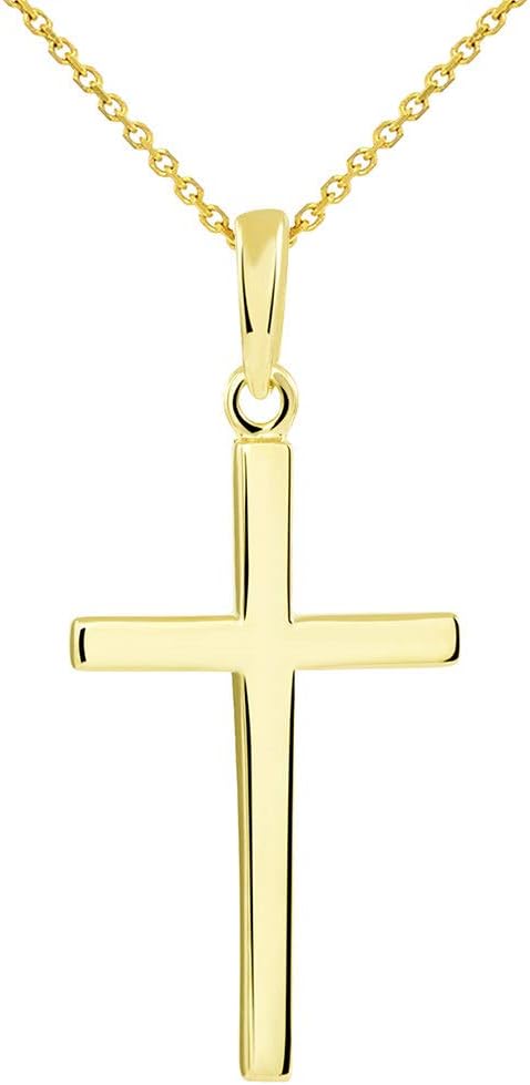 Jewelry America 14k Solid Yellow Gold Classic Plain Religious Cross Pendant Necklace