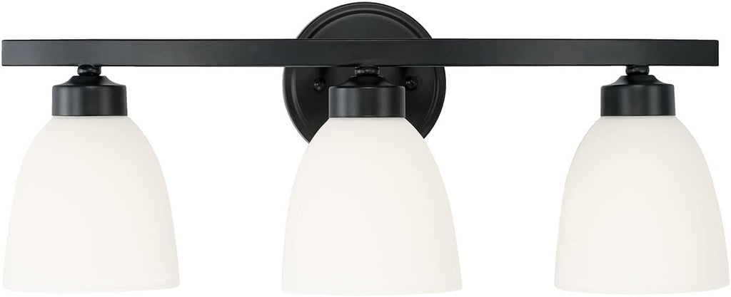 HomePlace by Capital Lighting 114331MB-333 Jameson Transitional Soft White Glass Bathroom Vanity Wall Light, 3-Light 300 Total Watts, 9' H x 21' W, Matte Black