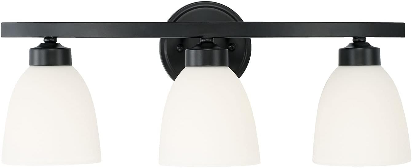 HomePlace by Capital Lighting 114331MB-333 Jameson Transitional Soft White Glass Bathroom Vanity Wall Light, 3-Light 300 Total Watts, 9' H x 21' W, Matte Black