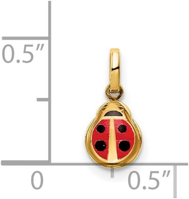 14k Solid Yellow Gold Enamel Ladybug Charm Pendant Necklace for Women