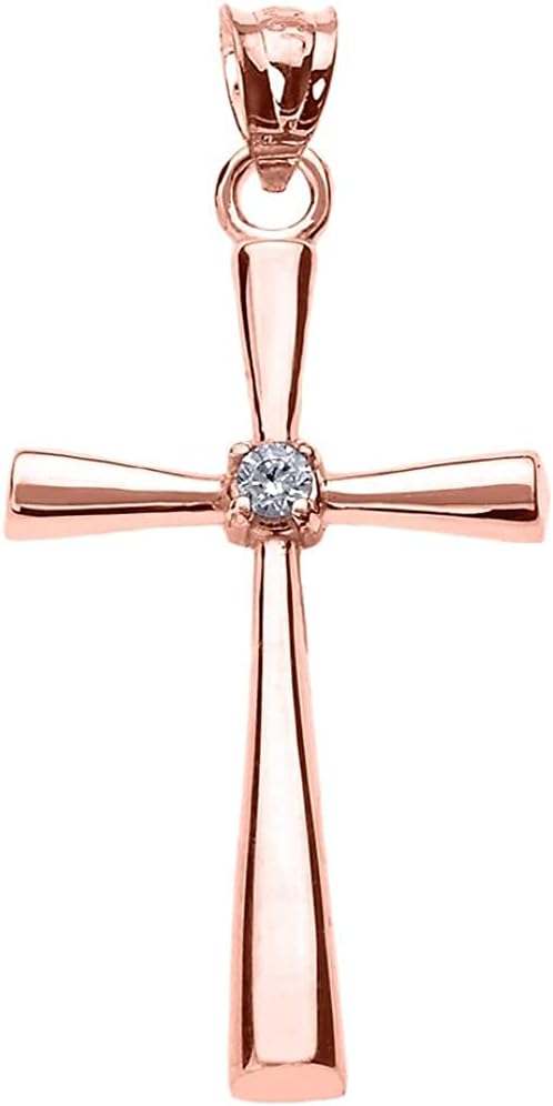 Religious Jewelry 14K White, Yellow, or Rose Gold Solitaire Diamond Accented Cross Pendant Charm (K-M Color, Promo Clarity)