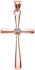Religious Jewelry 14K White, Yellow, or Rose Gold Solitaire Diamond Accented Cross Pendant Charm (K-M Color, Promo Clarity)