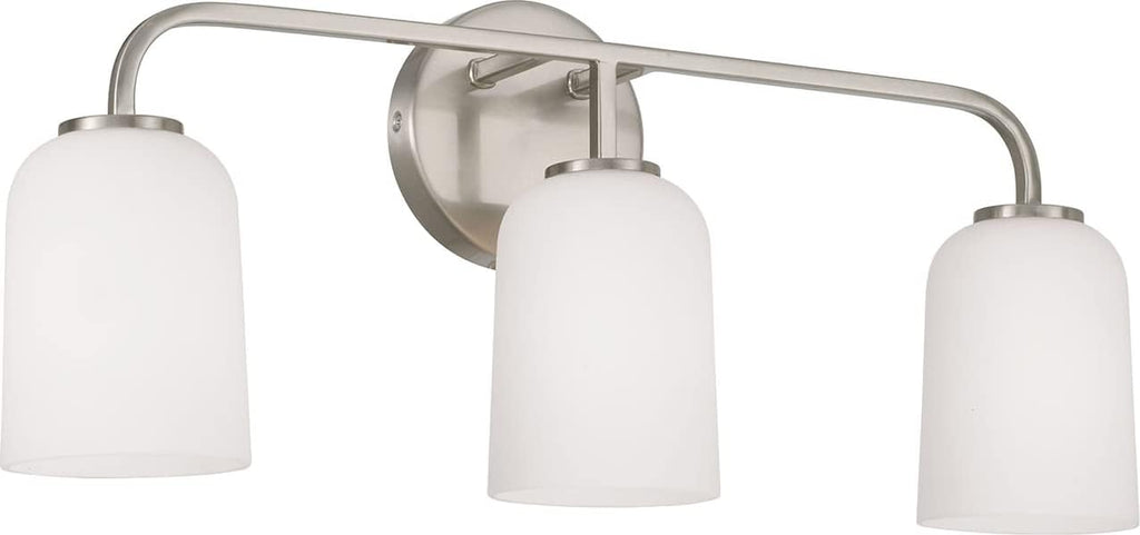 HomePlace by Capital Lighting 148831BN-542 Lawson Transitional Soft White Glass Bell Vanity Light for Bathroom, 3-Light 300 Total Watts, 10' H x 24' W, Brushed/Satin Nickel
