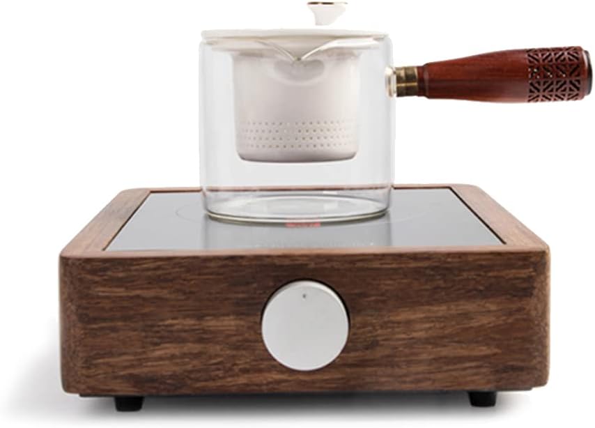 Side-Handle Glass Electric Tea Stove, Stove Teapot with Filter, Teapot with Wooden Handle, Mini Office Cooking Tea Stove