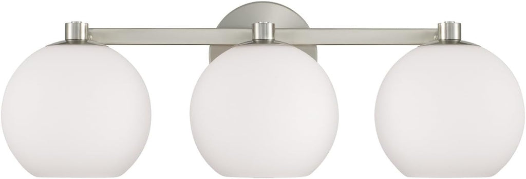 HomePlace by Capital Lighting 152131BN-548 Ansley Retro/Vintage Mid-Century Art Deco Soft White Glass Bath Vanity Wall Light, 3-Light 300 Total Watts, 8' H x 23' W, Brushed Nickel