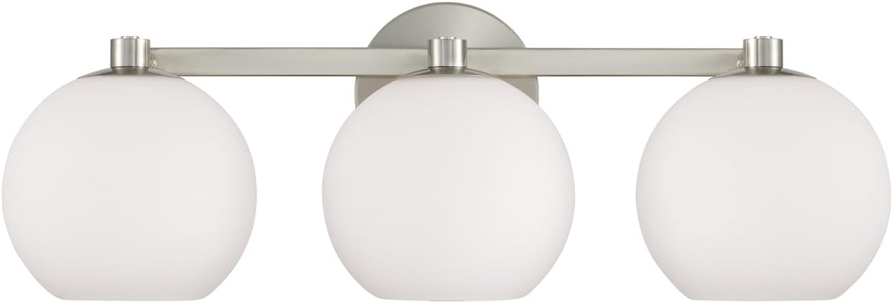 HomePlace by Capital Lighting 152131BN-548 Ansley Retro/Vintage Mid-Century Art Deco Soft White Glass Bath Vanity Wall Light, 3-Light 300 Total Watts, 8' H x 23' W, Brushed Nickel