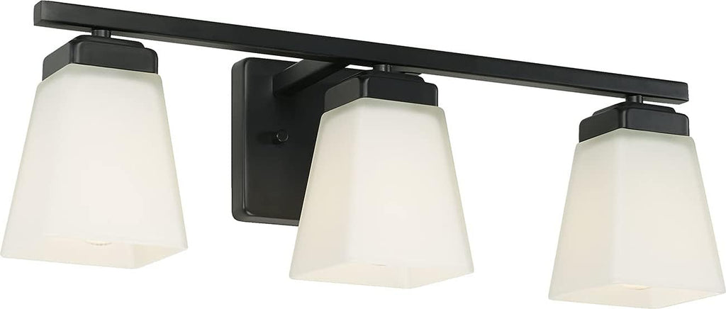 HomePlace Lighting 114431MB-334 Baxley Modern Soft White Glass Bathroom Vanity Wall Light, 3-Light 300 Total Watts, 7' H x 22' W, Matte Black