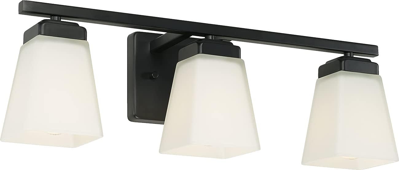 HomePlace Lighting 114431MB-334 Baxley Modern Soft White Glass Bathroom Vanity Wall Light, 3-Light 300 Total Watts, 7' H x 22' W, Matte Black