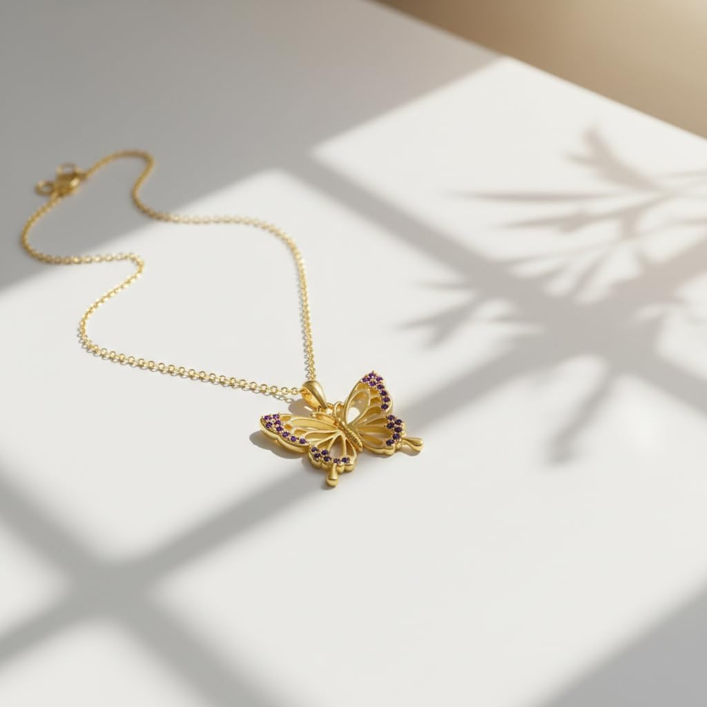 DOVRAN Real Solid Gold Birthstone Butterfly/Dragonfly/Bee/Hummingbird Necklace for Women Yellow Gold Animal Pendant for Christmas Dainty Jewelry Birthday Gifts for Mom Wife
