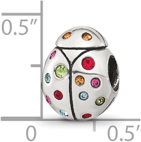 JewelryWeb 9.6mm 925 Sterling Silver Reflections Multi-color Cubic Zirconia Lady Bug Bead Charm Pendant Necklace for Women