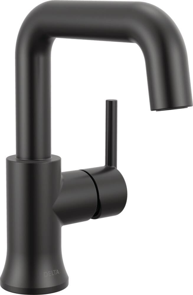 Delta Trinsic U-Spout 1-Hole Bathroom Faucet, Matte Black Single Hole Bathroom Sink Faucet, Metal Push-Pop Drain Assembly, Matte Black 554HAR-BL-DST