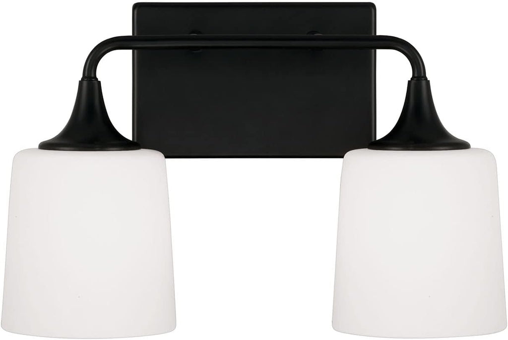 HomePlace Lighting 148921MB-541 Presley Transitional Rustic Soft White Glass Cone Vanity Light for Bathroom, 2-Light 200 Total Watts, 10' H x 16' W, Black