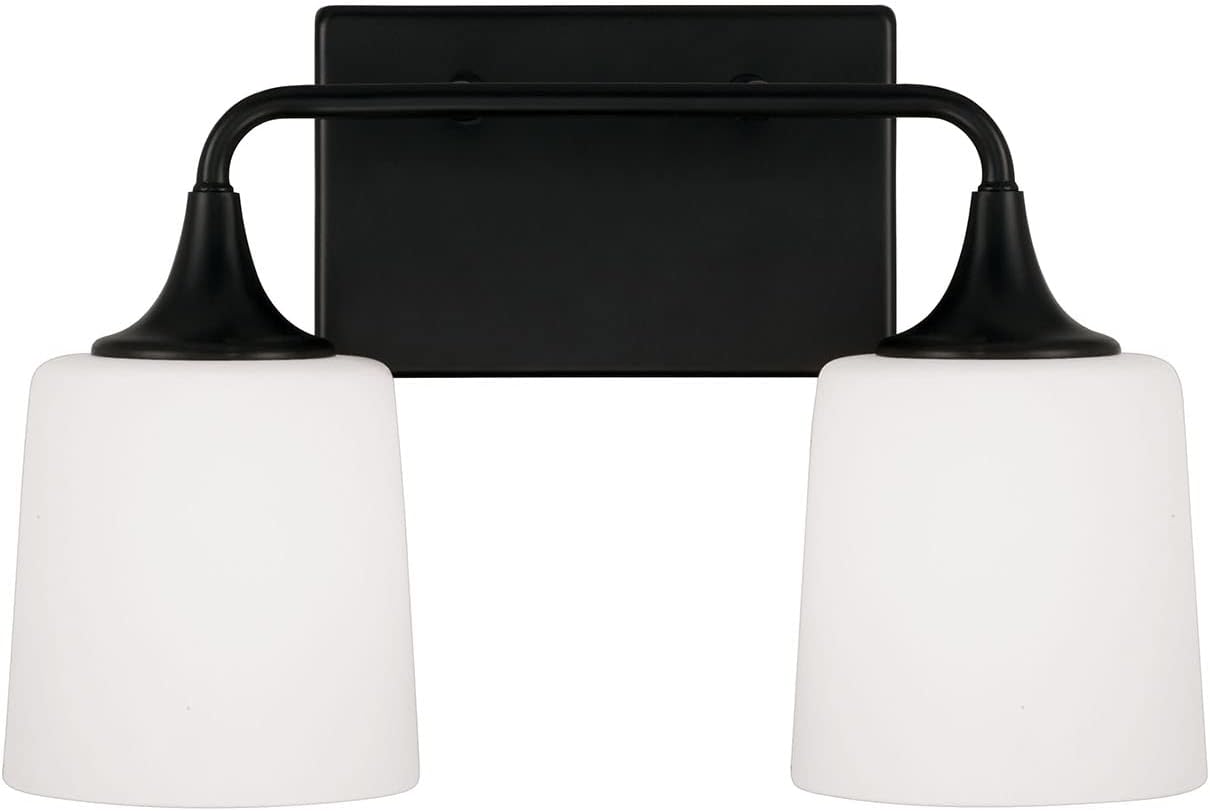 HomePlace Lighting 148921MB-541 Presley Transitional Rustic Soft White Glass Cone Vanity Light for Bathroom, 2-Light 200 Total Watts, 10' H x 16' W, Black
