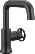 Delta Trinsic U-Spout 1-Hole Bathroom Faucet with Wheel Handle, Matte Black Single Hole Bathroom Sink Faucet, Metal Push-Pop Drain Assembly, Matte Black 5547HAR-BL-DST