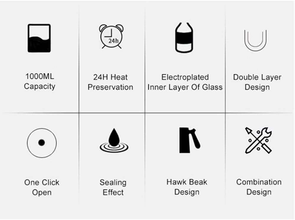 HBJWOV 1L Large Capacity Nordic Thermal Insulation Kettle Household Thermal Insulation Pot Glass Liner Hot Water Bottle(White-Dinosaur Doodle4)