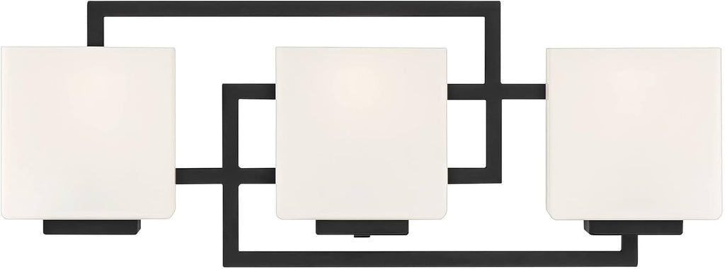 Possini Euro Design Lighting on the Square Modern Wall Mount Light Matte Black Aluminum Hardwired 21' 3-Light Fixture Opal Glass Shade for Bathroom Vanity Mirror House Living Room Home Hallway