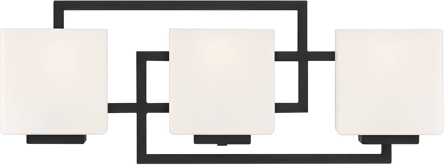 Possini Euro Design Lighting on the Square Modern Wall Mount Light Matte Black Aluminum Hardwired 21' 3-Light Fixture Opal Glass Shade for Bathroom Vanity Mirror House Living Room Home Hallway