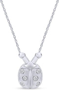 AFFY 1/10 Carat Round Cut Natural Diamond Ladybug Pendant Necklace With Bezel Setting In 14K Gold Over Sterling Silver (I2-I3 Clarity, I-J Color)