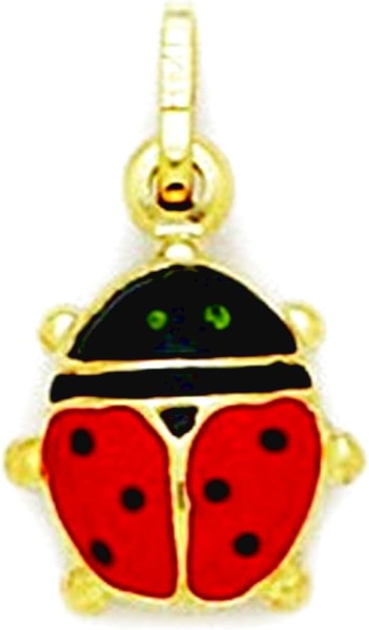 JewelryWeb 14k Yellow Gold Enamel Large Ladybug Pendant Necklace 18x10mm Pendant for Women