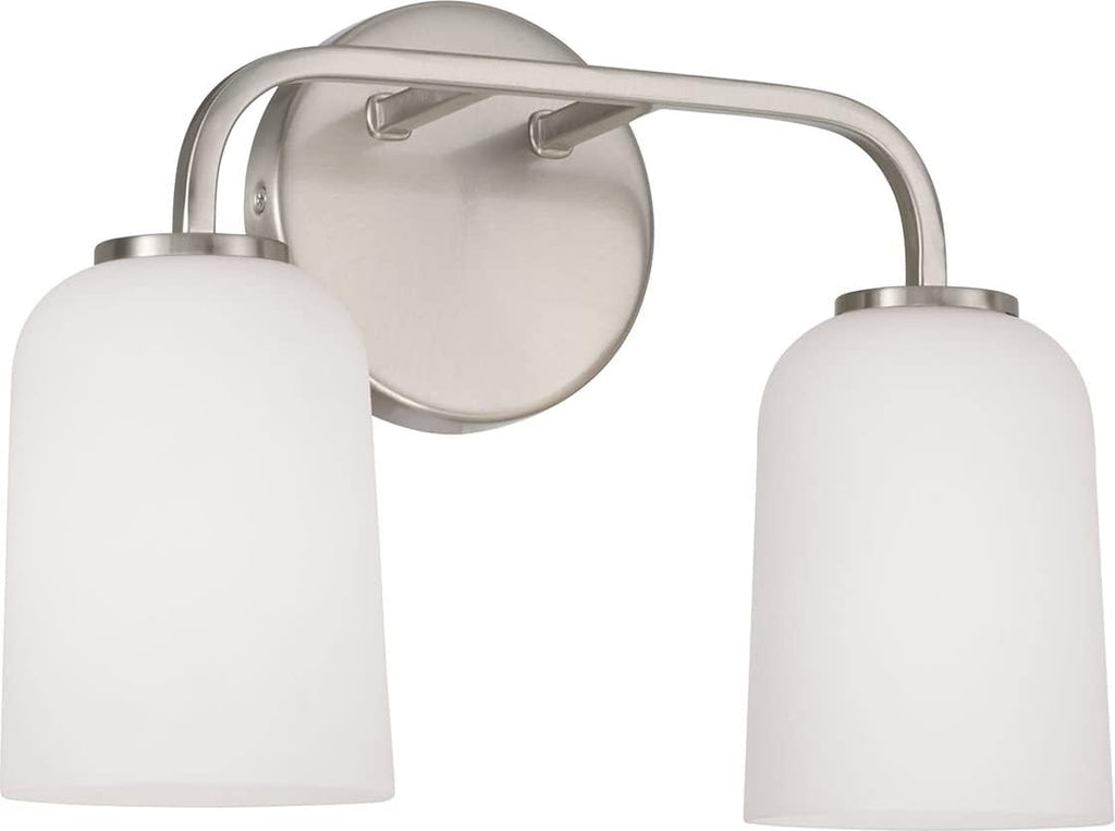 HomePlace Lighting 148821BN-542 Lawson Transitional Soft White Glass Bell Vanity Light for Bathroom, 2-Light 200 Total Watts, 10' H x 14' W, Brushed/Satin Nickel
