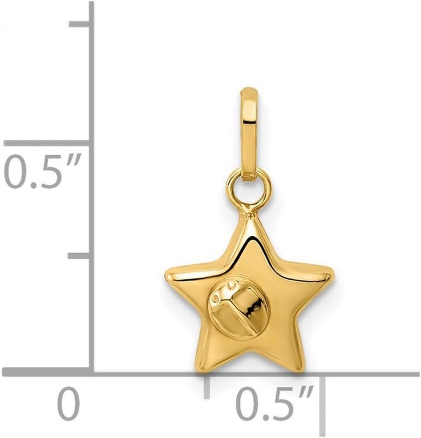 14k Solid Yellow Gold Ladybug a Star Charm Pendant Necklace for Women
