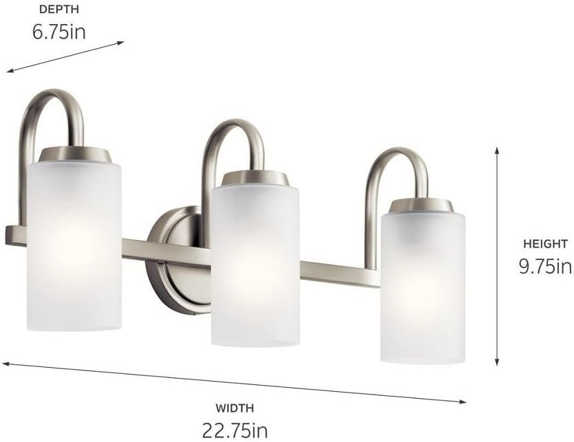 Kichler 55087NI Kennewick Vanity, 3-Light 225 Total Watts, Brushed Nickel