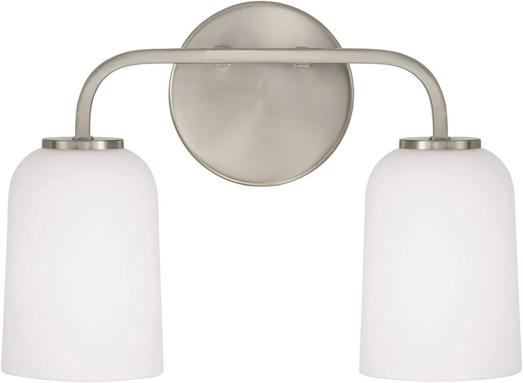 HomePlace Lighting 148821BN-542 Lawson Transitional Soft White Glass Bell Vanity Light for Bathroom, 2-Light 200 Total Watts, 10' H x 14' W, Brushed/Satin Nickel