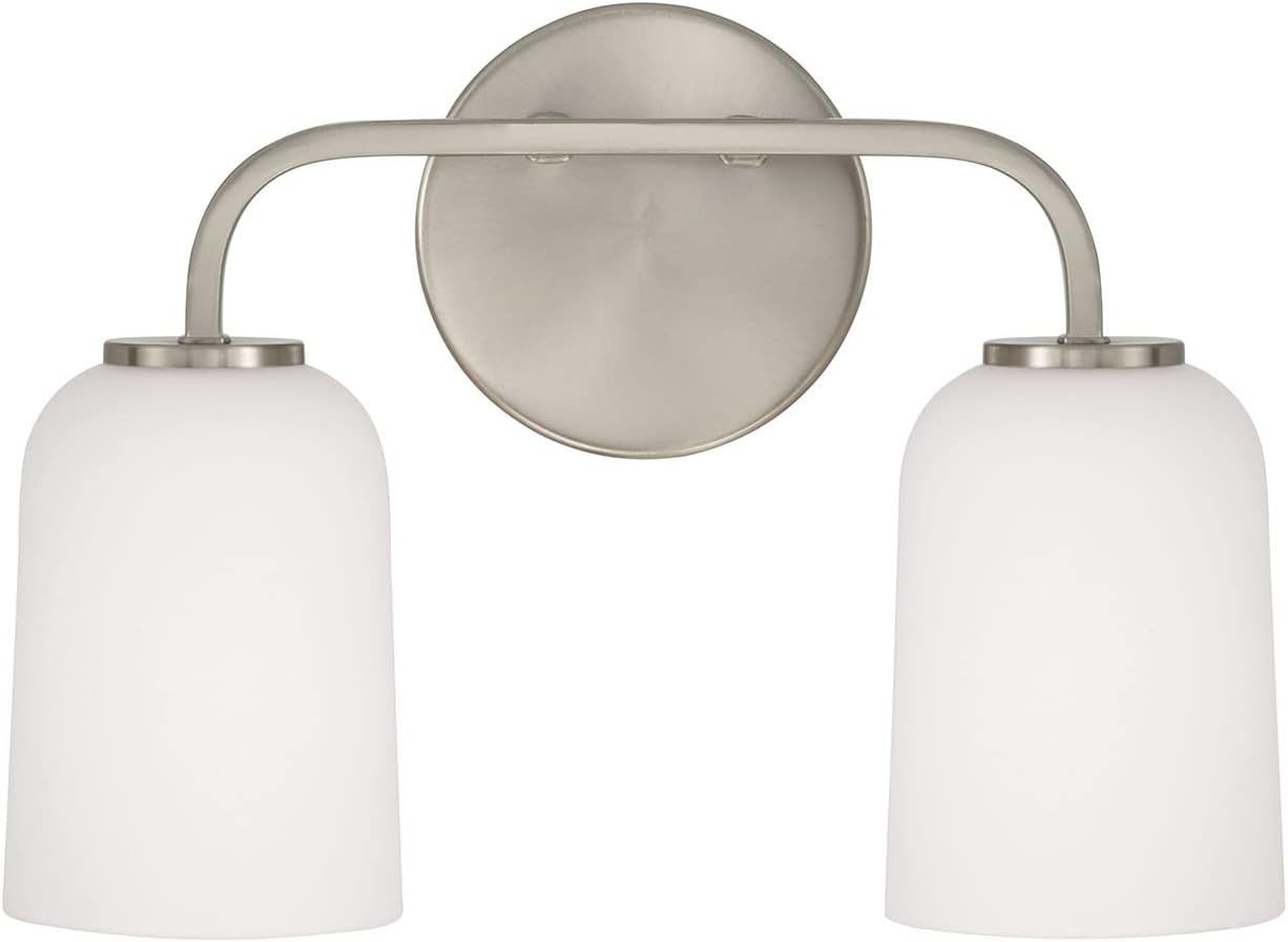 HomePlace Lighting 148821BN-542 Lawson Transitional Soft White Glass Bell Vanity Light for Bathroom, 2-Light 200 Total Watts, 10' H x 14' W, Brushed/Satin Nickel