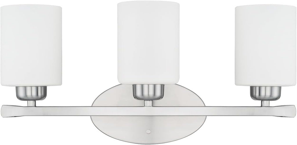 HomePlace Lighting 115231BN-338 Dixon Modern Soft White Glass Bathroom Vanity Wall Light, 3-Light 300 Total Watts, 9' H x 21' W, Brushed Nickel