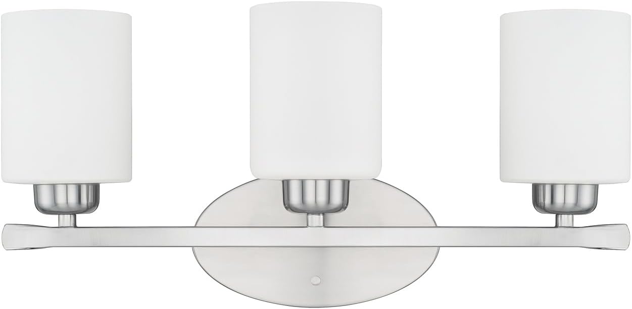 HomePlace Lighting 115231BN-338 Dixon Modern Soft White Glass Bathroom Vanity Wall Light, 3-Light 300 Total Watts, 9' H x 21' W, Brushed Nickel