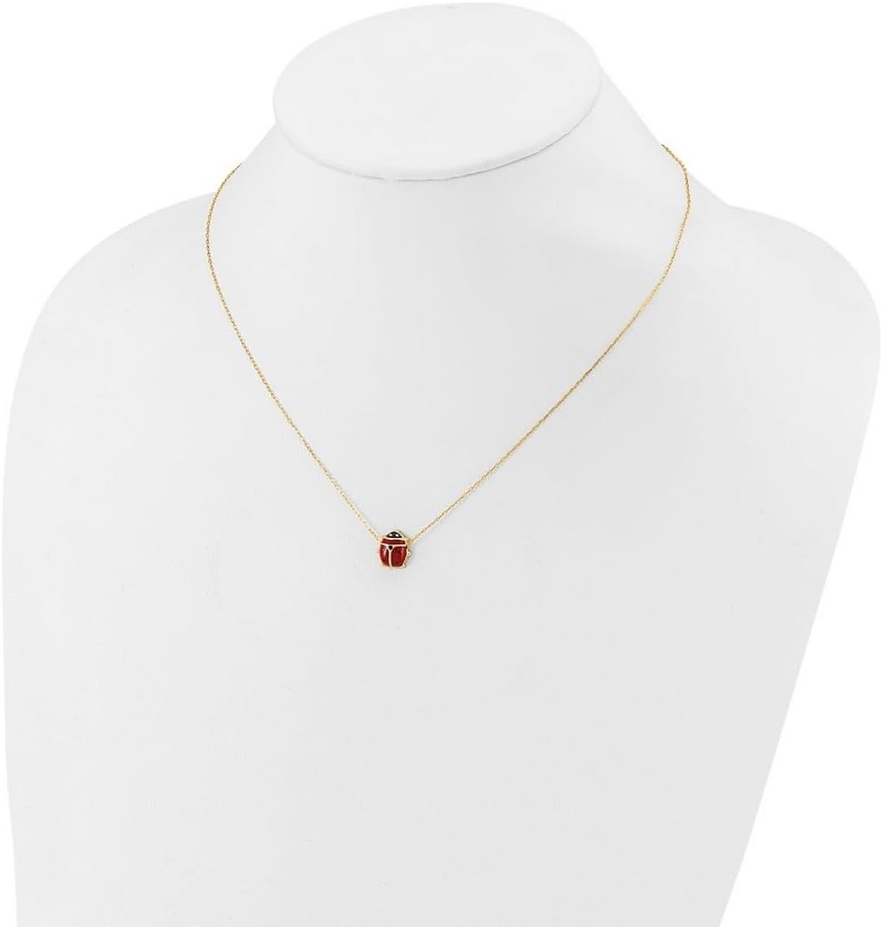 JewelryWeb 14k Yellow Gold Polished Enameled Ladybug Necklace Spring-Ring 9mm Wide Pendant Necklace for Women