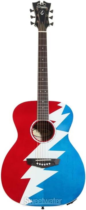 D'Angelico Premier Grateful Dead Tammany OM Acoustic-electric Guitar - Red, White, and Blue Lightning Bolt