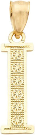 LoveBling 10K Yellow Gold Diamond Cut A to Z Alphabet Initial Letter Charm Necklace Pendant (Small Size)