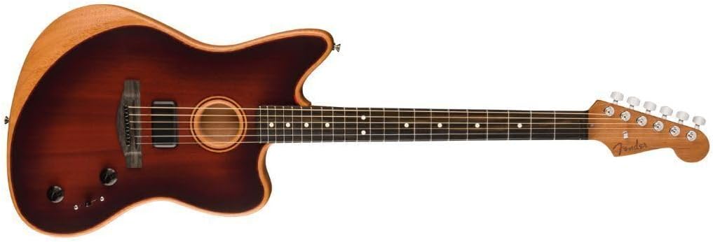 Fender American Acoustasonic Jazzmaster All-Mahogany Acoustic Electric Guitar, Bourbon Burst, Ebony Fingerboard, with Gig Bag