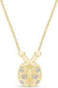 AFFY 1/10 Carat Round Cut Natural Diamond Ladybug Pendant Necklace With Bezel Setting In 14K Gold Over Sterling Silver (I2-I3 Clarity, I-J Color)