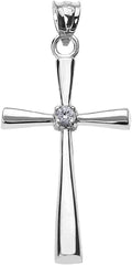 Religious Jewelry 14K White, Yellow, or Rose Gold Solitaire Diamond Accented Cross Pendant Charm (K-M Color, Promo Clarity)