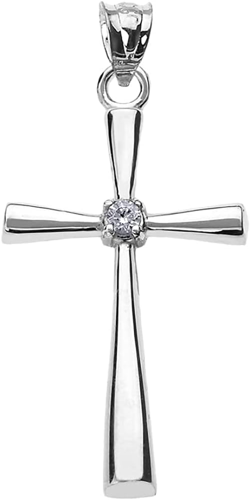 Religious Jewelry 14K White, Yellow, or Rose Gold Solitaire Diamond Accented Cross Pendant Charm (K-M Color, Promo Clarity)