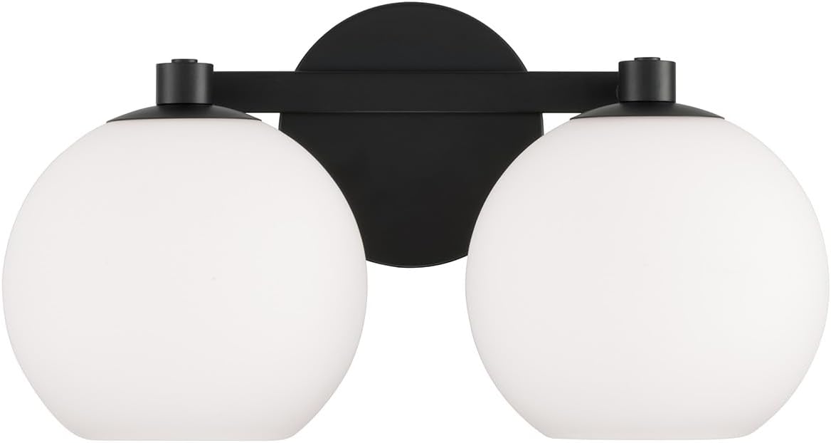 HomePlace by Capital Lighting 152121MB-548 Ansley Retro/Vintage Mid-Century Art Deco Soft White Glass Bath Vanity Wall Light, 2-Light 200 Total Watts, 8' H x 15' W, Matte Black