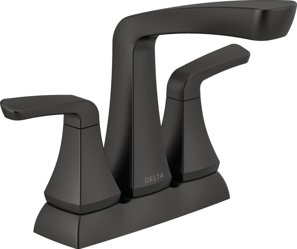 Delta Faucet Vesna Matte Black Bathroom Faucet, Centerset Bathroom Faucet, Drain Assembly, Worry-Free Drain Catch, Matte Black 25789LF-BL