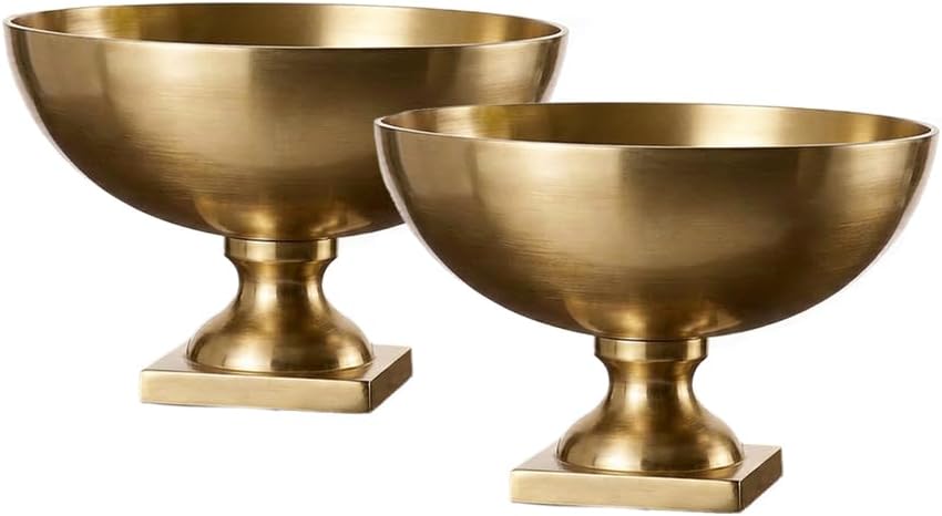 Serene Spaces Living Antique Brass Pedestal Bowl, Vintage Wedding Centerpiece, Fruit, Treats Holder, Flower Vase for Dining Table, Entry Way, Console Table, Holiday Decor (Extra Large - Pack of 2)