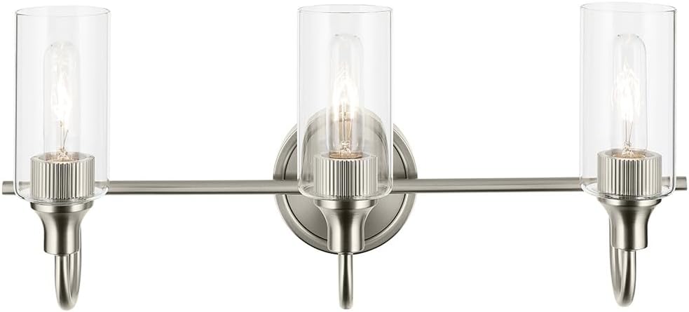 Kichler Kavi 23' 3-Light Bathroom Vanity Light Fixture with Clear Glass in Brushed Nickel, Modern Wall Mount Lighting Over Mirror for Powder Room and Bath (23' x 10'), 55211NI