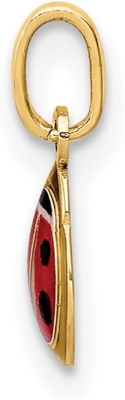 14k Solid Yellow Gold Enamel Ladybug Charm Pendant Necklace for Women