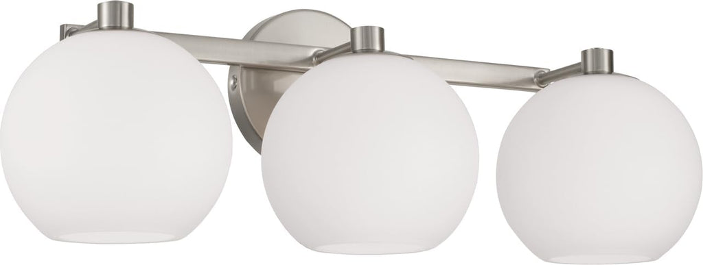 HomePlace by Capital Lighting 152131BN-548 Ansley Retro/Vintage Mid-Century Art Deco Soft White Glass Bath Vanity Wall Light, 3-Light 300 Total Watts, 8' H x 23' W, Brushed Nickel