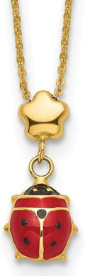 14K Yellow Gold Ladybug Pendant Necklace with 16.5 inch Chain