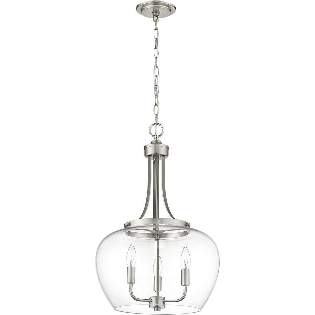 Joliet 3 Light Pendant, Brushed Nickel and Clear
