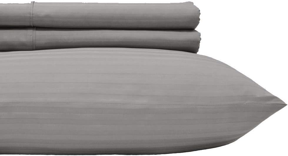 Royal Hotel Bedding Stripe Sheets - Split-King: Adjustable King Bed Sheets - 5PC Bed Sheet Set - 100% Cotton - 600 Thread Count - Deep Pocket, Split King, Gray